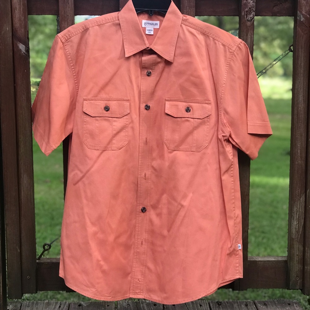 Magellan peach short sleeve button down shirt